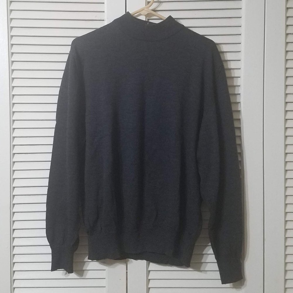 Tom James Black Wool Mock Turtleneck L